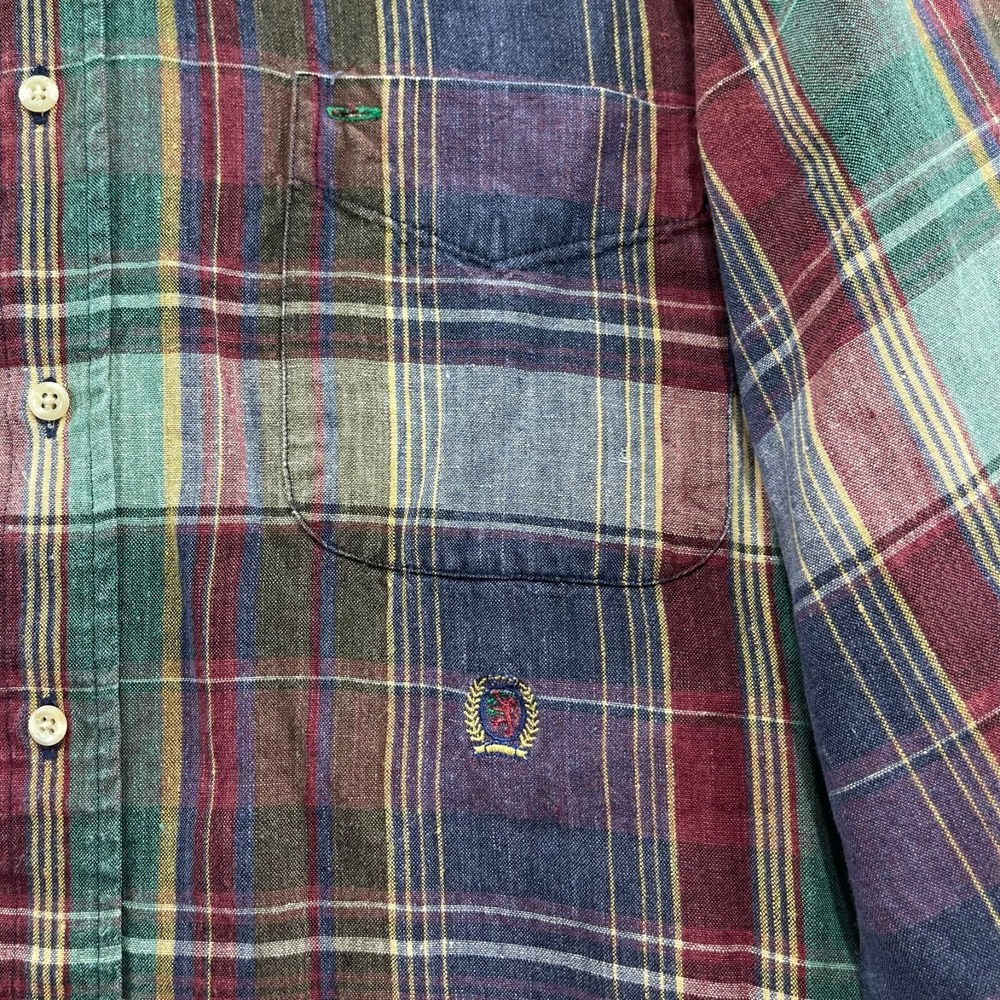 Tommy Hilfiger Shirt Large Button-Down Men's Purple Blue Green Red Plaid‎ - Picture 7 of 15
